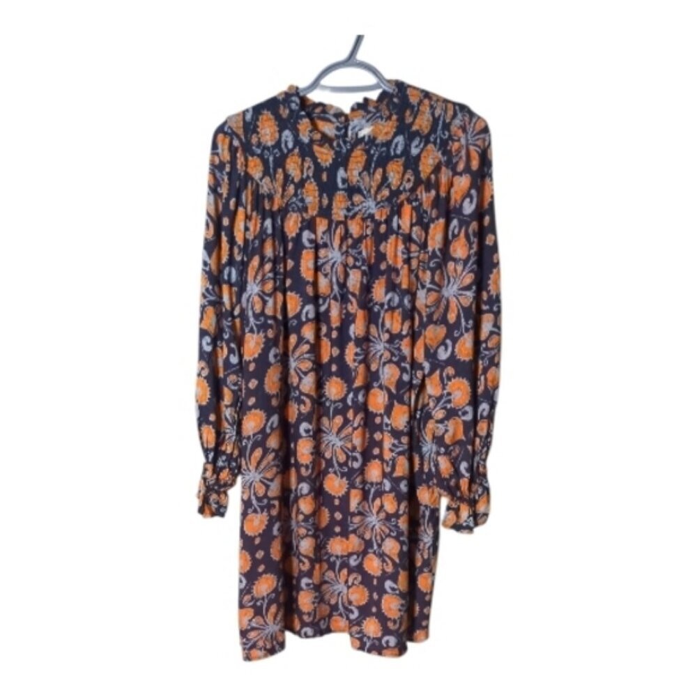 Anthropologie Porridge Darien Tunic‎ Mini Dress Grey Blue Orange Smocked Size S